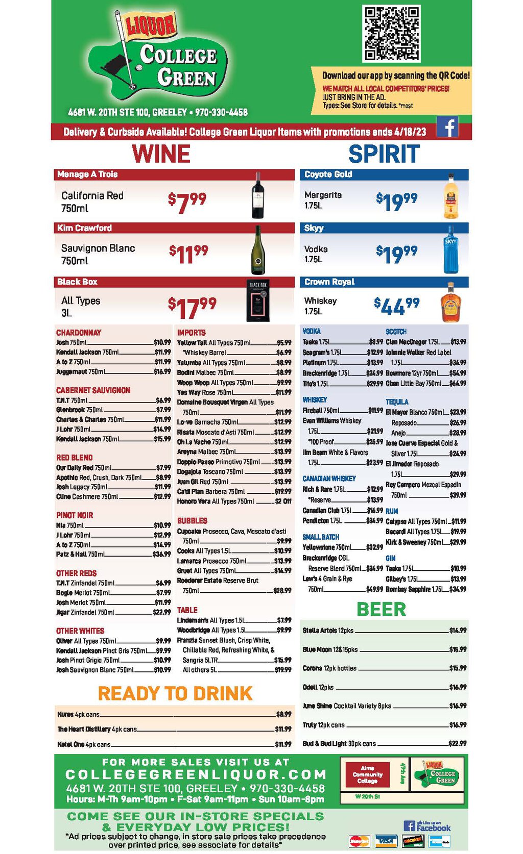 Weekly Ad College Green Liquor, Greeley, CO, Greeley, CO