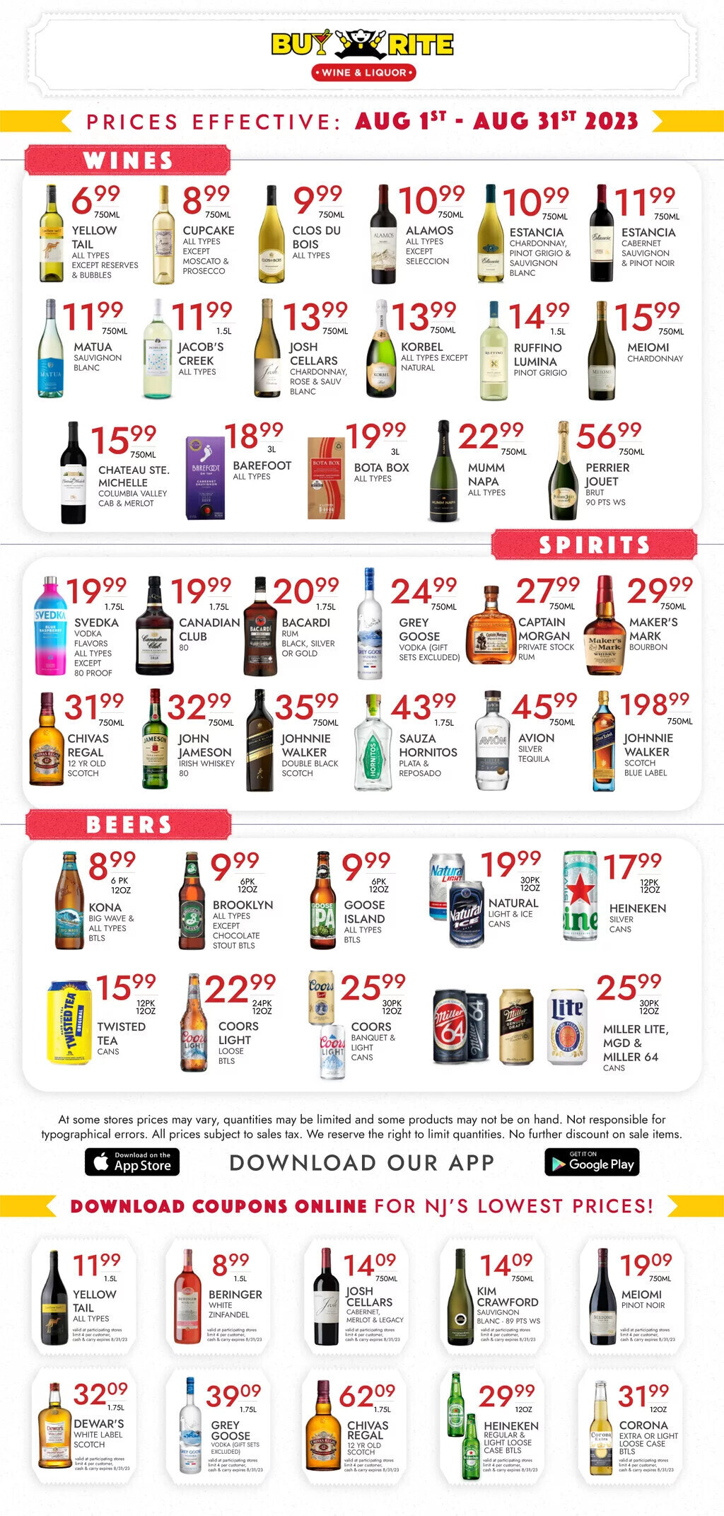 Monthly Specials Buy Rite Wine & Liquors, Williamstown NJ, Monroe, NJ