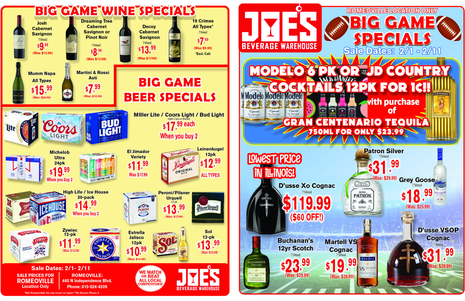 LIQUOR SPECIALS Joe's Beverage Warehouse Romeoville IL, Romeoville, IL