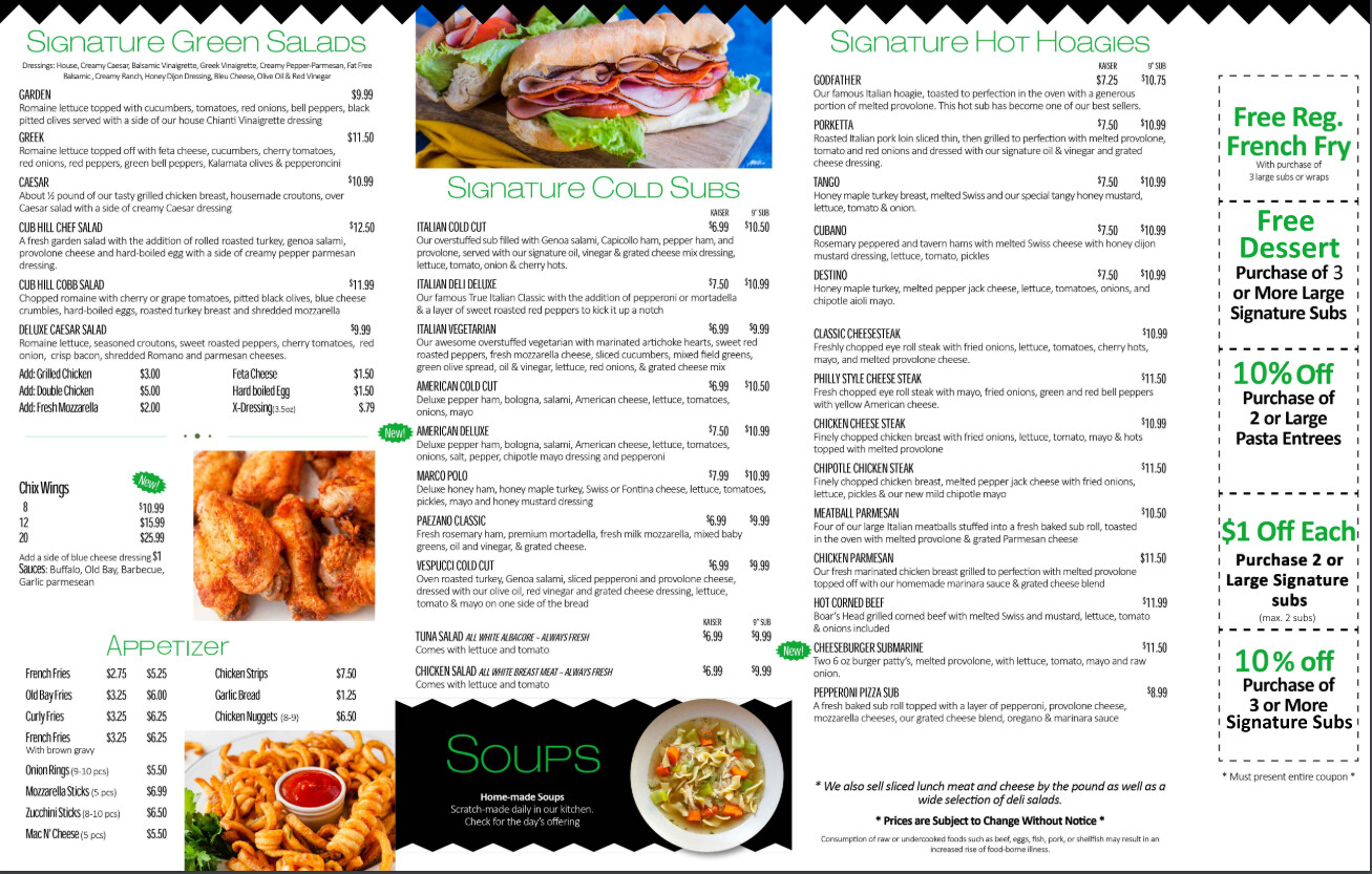 Food Menu Cub Hill Deli & Liquor Parkville MD, Parkville, MD