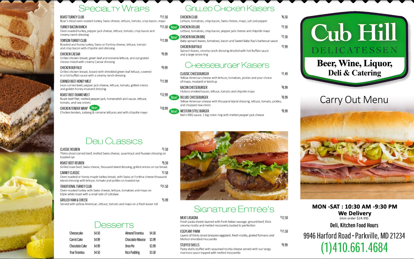 Food Menu Cub Hill Deli & Liquor Parkville MD, Parkville, MD