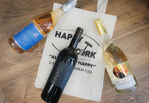 Happy Cork Celebration Canvas Tote Bag Three Wine Package